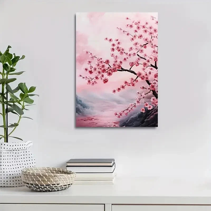 Beautiful Cherry Blossom Serene Pink Landscape 40x60cm Metal Print Ready to Hang - Bella Home Decor