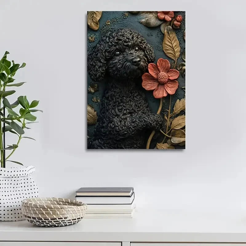 Black Cockapoo Dog Surrounded by Heart Painting 40x60cm Metal Print Ready to Hang - Bella Home Decor