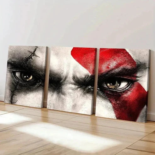 3pcs Modern Video Game Character Kratos  Wall Art Set Canvas Unframed - High Quality Print 100% Australian Made Wall Canvas