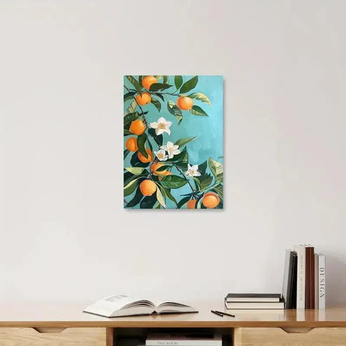 Beautiful Orange Blossoms Vibrant Botanical Painting 60x90cm Metal Print Ready to Hang
