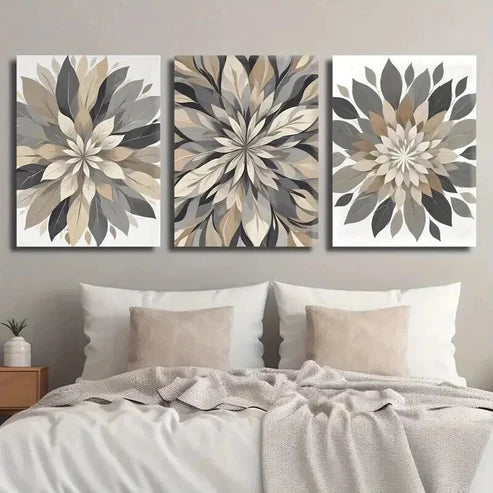 3pcs Beige Botanical Flowers Decor Wall Art Set Canvas Unframed - High Quality Print 100% Australian Made Wall Canvas - Bella Home Decor