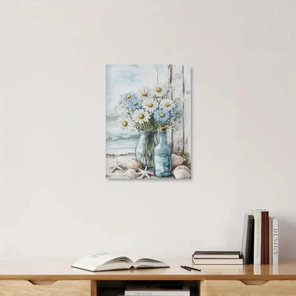 Beautiful Serene Coastal & Ocean Flower Painting 60x90cm Metal Print Ready to Hang