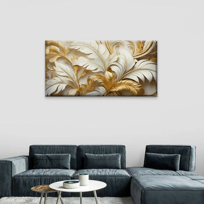 Giant Golden Leaves Flowers Wall Art Canvas Office Home Room Framed 120x60cm