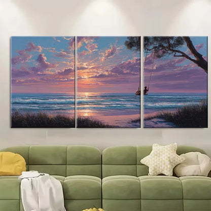3pcs Sunset Beach Swing Metal Print Ready to Hang Art