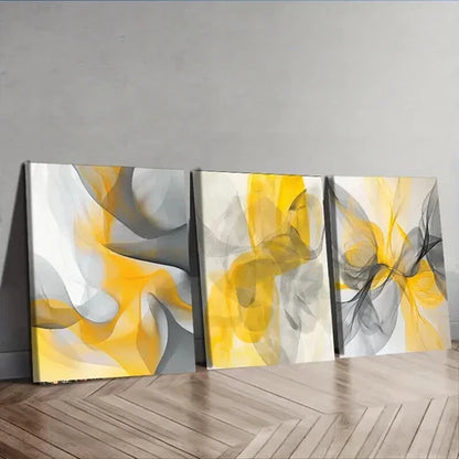 3pcs Abstract Shapes In Yellow And Gray Wall Art Canvas Unframed - High Quality Print 100% Australian Made Wall Canvas - Bella Home Decor