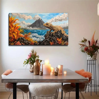 Island Lizard Suitable Wall Art Canvas Office Home Room Framed 120x60cm