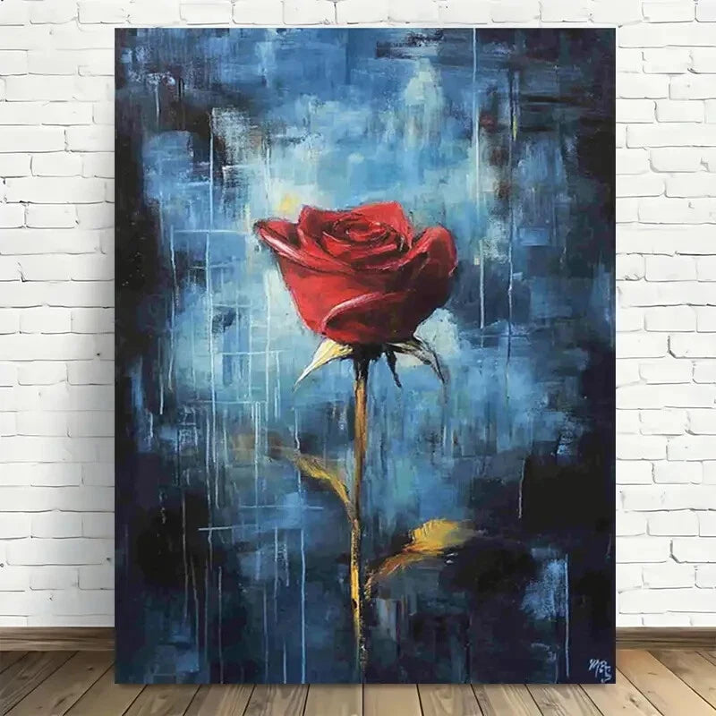 Beautiful Elegant Rainy Rose Vintage Painting 40x60cm Metal Print Ready to Hang - Bella Home Decor