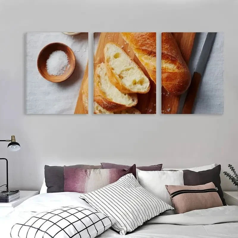3pcs Baked Bread & Salt Bowl Design   Wall Art Set Canvas Framed 50x70cm - High Quality Print 100% Australian Made Wall Canvas Ready to Hang - Bella Home Decor