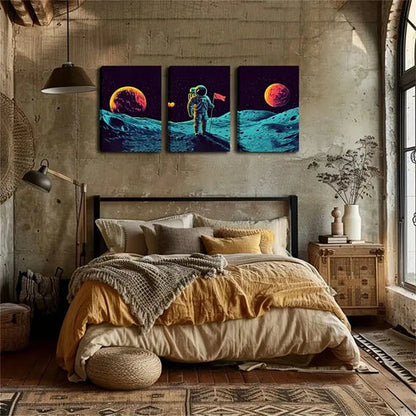 3pcs Astronaut Landing on Moon Triptych  Wall Art Set Canvas Unframed - High Quality Print 100% Australian Made Wall Canvas - Bella Home Decor