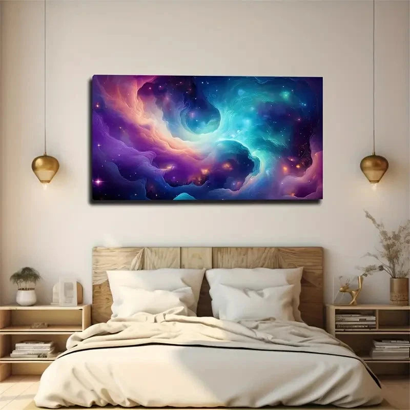 Vibrant Cosmic Nebula Mystical Wall Art Canvas Office Home Room Framed 120x60cm