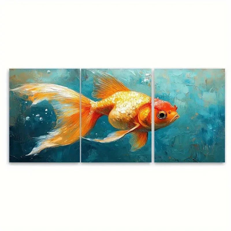3pcs Goldfish Painting Fish ET   Wall Art Set Canvas Framed 50x70cm - High Quality Print 100% Australian Made Wall Canvas Ready to Hang - Bella Home Decor