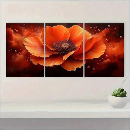 3pcs Orange Poppy Flower Art I  Wall Art Set Canvas Framed 40x60cm - High Quality Print 100% Australian Made Wall Canvas Ready to Hang