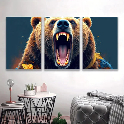 3pcs Grizzly Bear's Mouth Painting Wall Art Set Canvas Framed 40x60cm - High Quality Print 100% Australian Made Wall Canvas Ready to Hang - Bella Home Decor