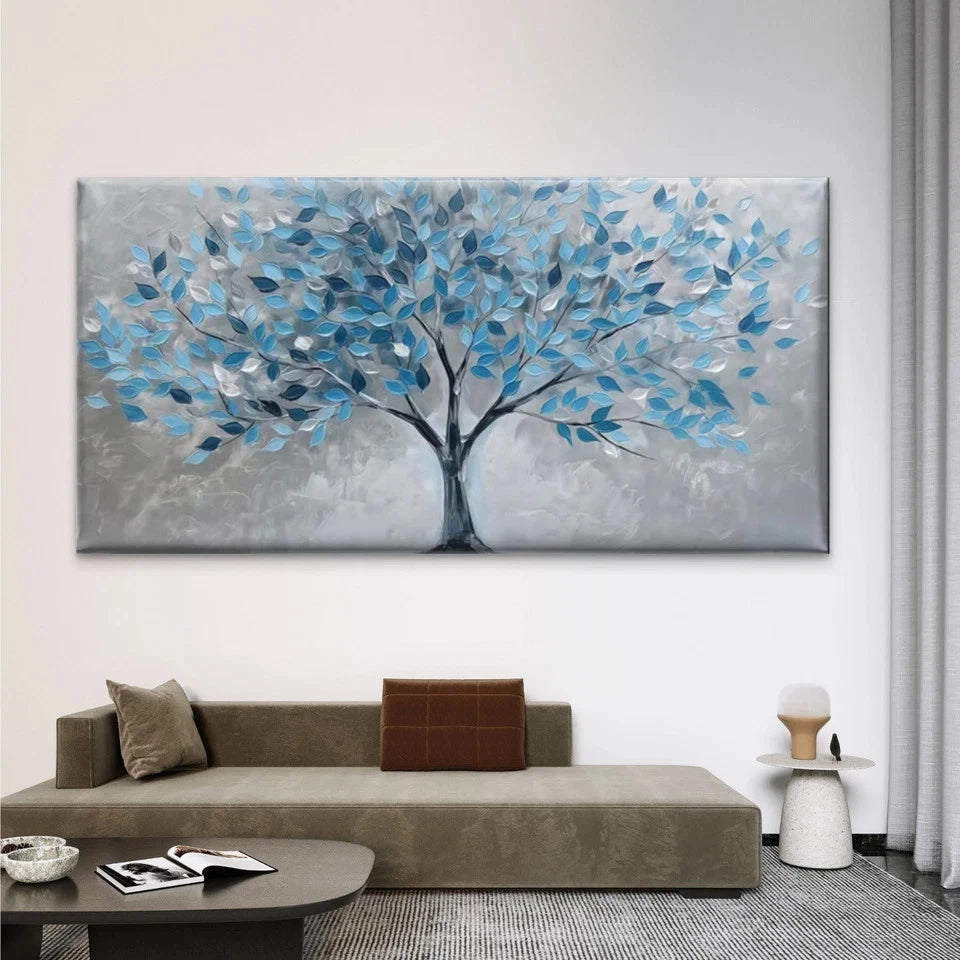 Blue &Leaf Design Abstract Tree Wall Art Canvas Office Home Room Framed 120x60cm