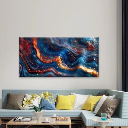 Marble Ink Waves With Gold Glit Wall Art Canvas Office Home Room Framed 120x60cm - Bella Home Decor