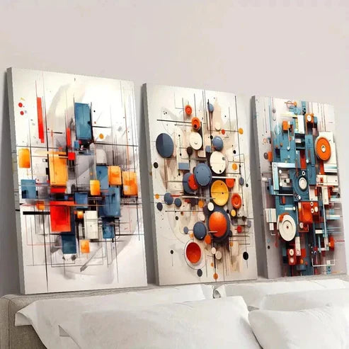 3pcs Abstract Three Dimensional Geometric Wall Art Canvas Unframed - High Quality Print 100% Australian Made Wall Canvas