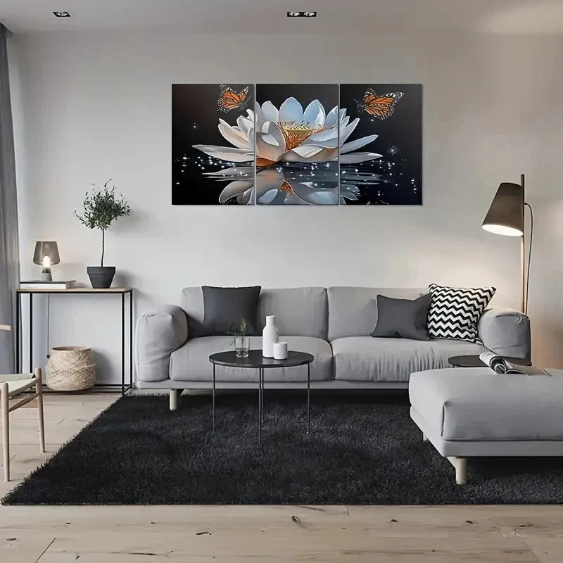 3pcs Tranquil for Lotus Pond Butterfly Wall Art Set Canvas Framed 60x90cm - High Quality Print 100% Australian Made Wall Canvas Ready to Hang