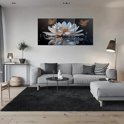 3pcs Tranquil for Lotus Pond Butterfly Wall Art Set Canvas Framed 60x90cm - High Quality Print 100% Australian Made Wall Canvas Ready to Hang