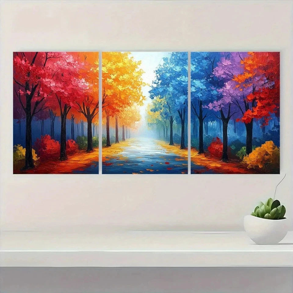 3pcs Colorful Streetscape Modern Abstract Metal Print Ready to Hang Art - Bella Home Decor