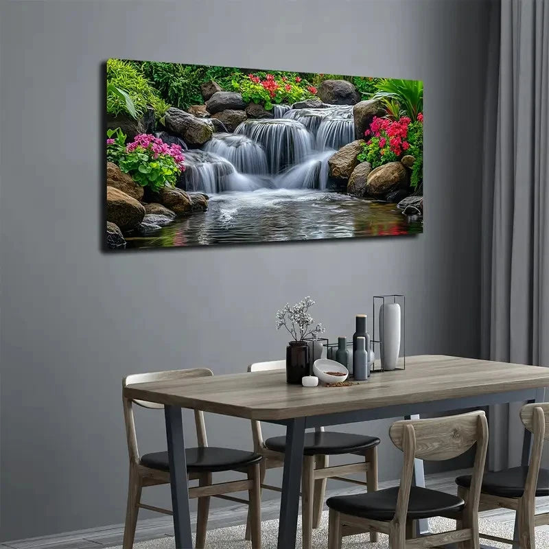 Serene Waterfall with Vibrant Wall Art canvas office home room framed 120x60cm
