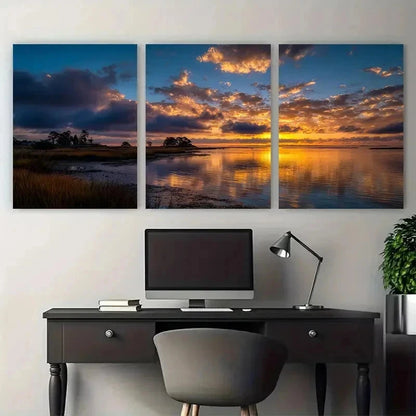 3pcs Panoramic Sunrise & Sunset Perfect Wall Art Set Canvas Framed 50x70cm - High Quality Print 100% Australian Made Wall Canvas Ready to Hang