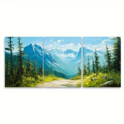 3pcs Glacier National Park Oil Painting H Wall Art Set Canvas Framed 50x70cm - High Quality Print 100% Australian Made Wall Canvas Ready to Hang - Bella Home Decor