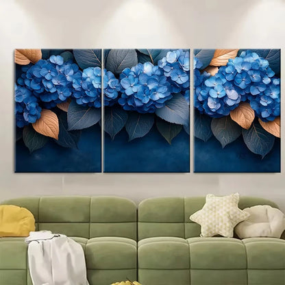 3pcs Dusky Blue Hydrangea Floral Metal Print Ready to Hang Art