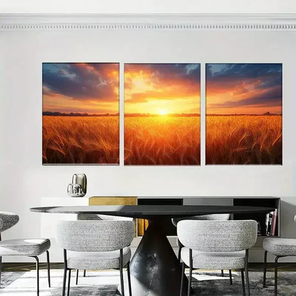 3pcss Golden Wheat Field Sunset -nature Wall Art Set Canvas Framed60x90cm - High Quality Print 100% Australian Made Wall Canvas Ready to Hang