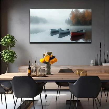 Boats and Misty Autumn Foliage Wall Art Canvas Office Home Room Framed 120x60cm - Bella Home Decor