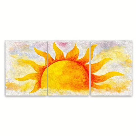 3pcs Watercolor Sun, Bright Sun Wall Art Canvas Framed 50x70cm - High Quality Print 100% Australian Made Wall Canvas Ready to Hang