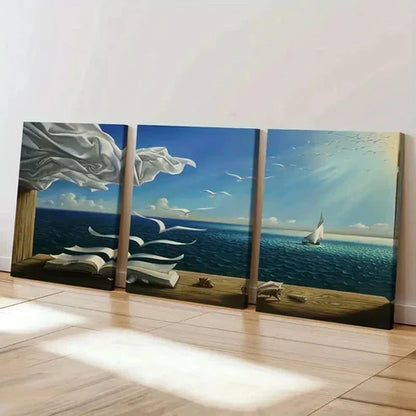 3pcs Surrealism Art Painting with Abstract Ocean Wall Art Set Canvas Unframed - High Quality Print 100% Australian Made Wall Canvas