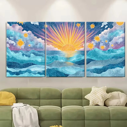 3pcs s Beach Waves Sunset & Sunrise Metal Print Ready to Hang Art