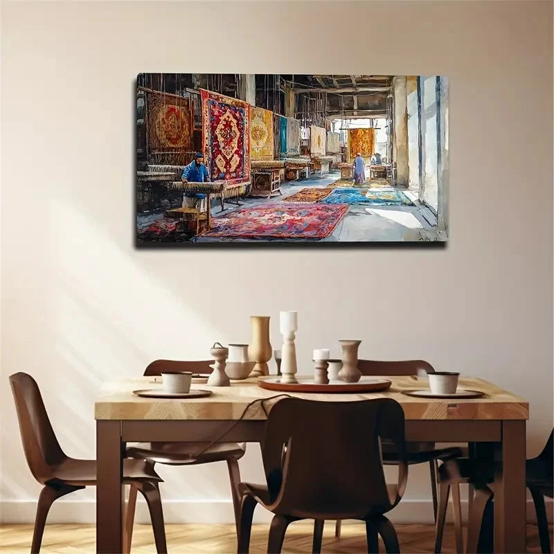 Vibrant Textile Factory Scene Wall Art Canvas Office Home Room Framed 120x60cm
