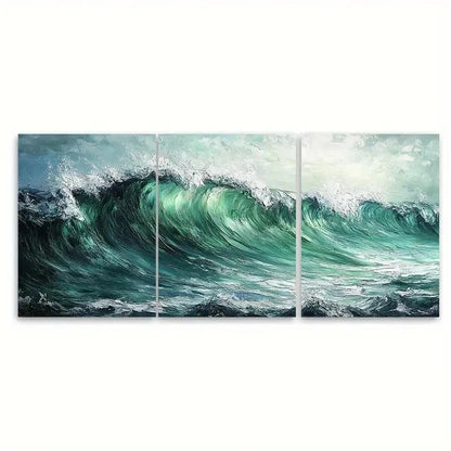 3pcs Green Abstract Textured Ocean HJ  Wall Art Set Canvas Framed 50x70cm - High Quality Print 100% Australian Made Wall Canvas Ready to Hang