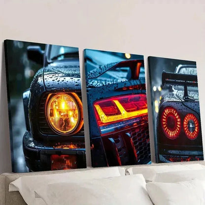 3pcs Cool Antique Car Headlight Taillights Wall Art Canvas Unframed - High Quality Print 100% Australian Made Wall Canvas - Bella Home Decor