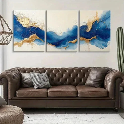 3pcs Modern Contemporary Waves Design Perfect Wall Art Set Canvas Unframed - High Quality Print 100% Australian Made Wall Canvas