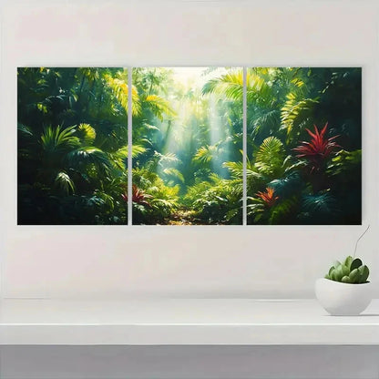 3pcs Rainforest Scene Featuring Lush Green A Wall Art Set Canvas Framed 60x90cm - High Quality Print 100% Australian Made Wall Canvas Ready to Hang