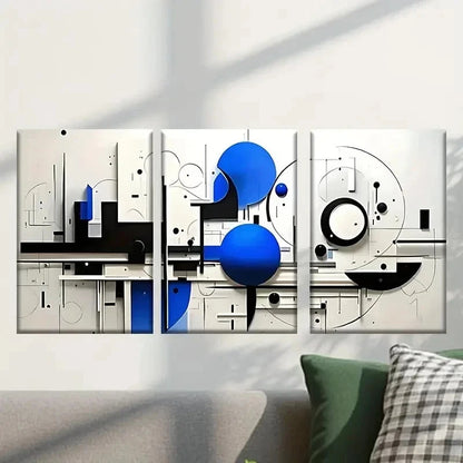3pcs Blue and Black Abstract Painting Wall Art Set Canvas Framed 40x60cm - High Quality Print 100% Australian Made Wall Canvas Ready to Hang - Bella Home Decor