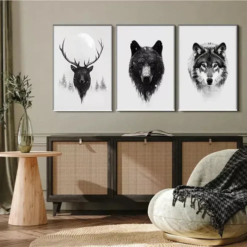 3 PCS Wildlife Portrait Triptych Wall Art Set Canvas Unframed - High Quality Print 100% Australian Made Wall Canvas - Bella Home Decor