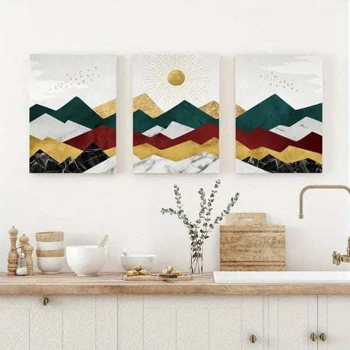 3pcs Contemporary Geometric Landscape Wall Art Set Canvas Unframed - High Quality Print 100% Australian Made Wall Canvas - Bella Home Decor