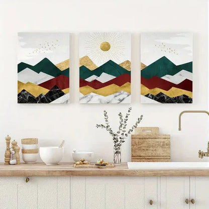 3pcs Contemporary Geometric Landscape Wall Art Set Canvas Unframed - High Quality Print 100% Australian Made Wall Canvas - Bella Home Decor
