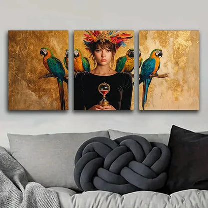 3pcs The Queen and the Parrots Perfect Colorful Wall Art Set Canvas Unframed - High Quality Print 100% Australian Made Wall Canvas