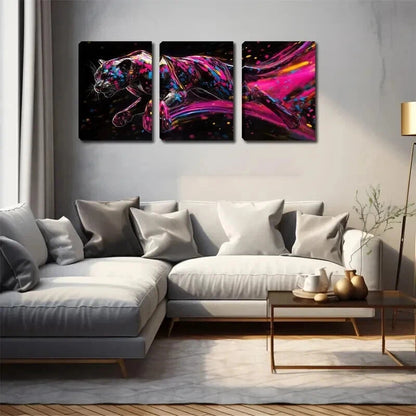 3pcs Vibrant Black Panther Design Perfect Wall Art Set Canvas Framed 60x90cm - High Quality Print 100% Australian Made Wall Canvas Ready to Hang - Bella Home Decor