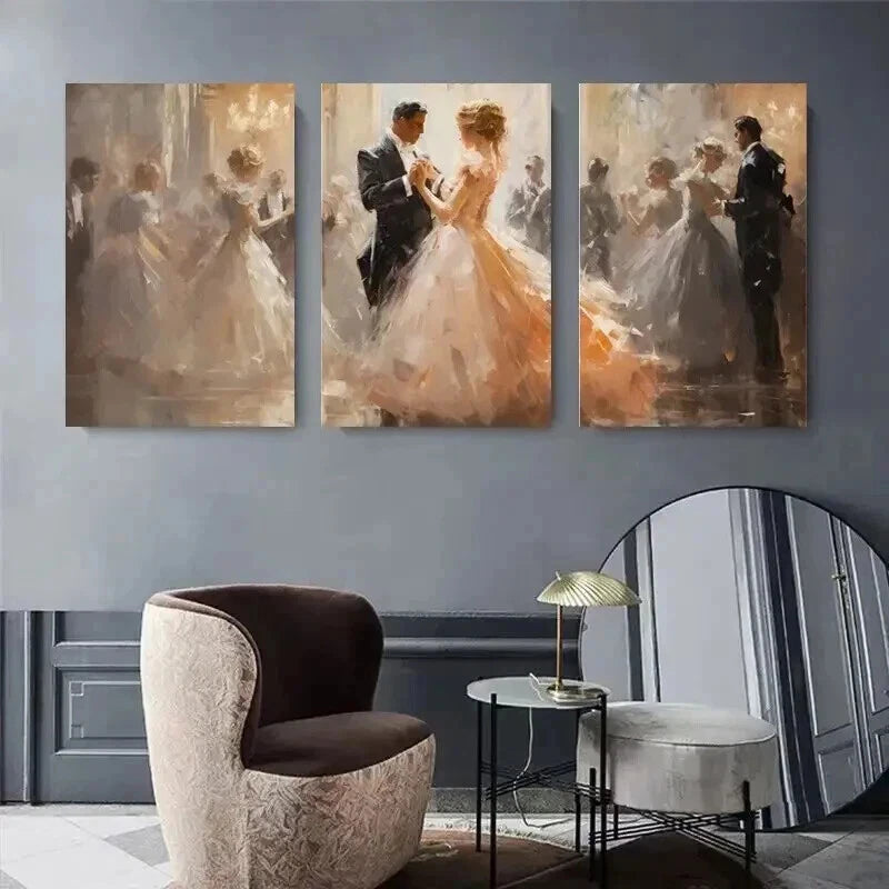 3pcs Romantic Ballroom Couple Wedding Perfect Wall Art Set Canvas Framed 50x70cm - High Quality Print 100% Australian Made Wall Canvas Ready to Hang - Bella Home Decor