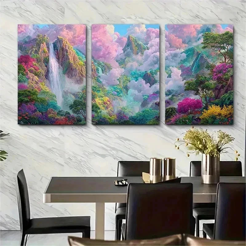 3pcs Cute Waterfall Painting Pastel Perfect Wall Art Set Canvas Framed 50x70cm - High Quality Print 100% Australian Made Wall Canvas Ready to Hang - Bella Home Decor
