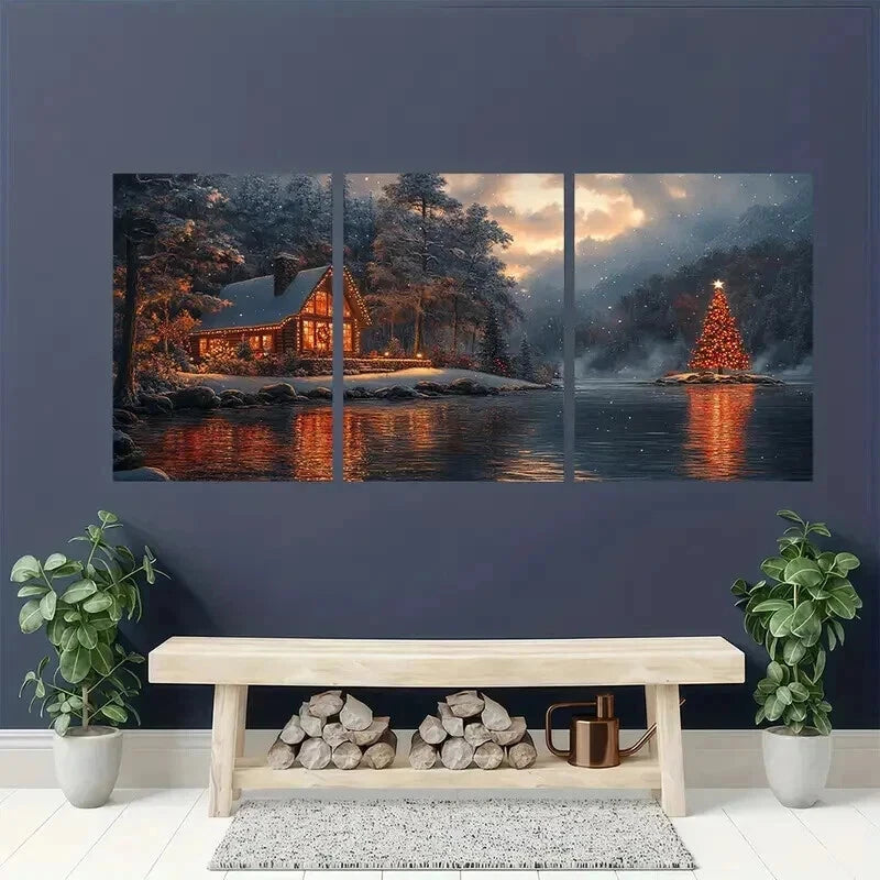 3pcs Christmas Vacation Decor Coastal Wall Art Set Canvas Framed 40x60cm - High Quality Print 100% Australian Made Wall Canvas Ready to Hang - Bella Home Decor