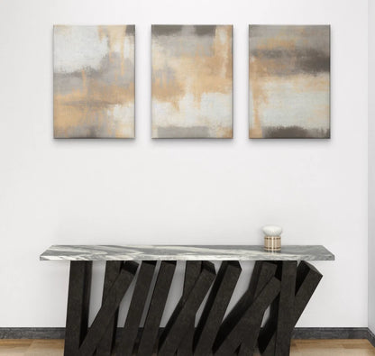 3pcs Neutral Grey and Gold Abstract Brushstroke Wall Art Set Canvas Framed 60x90cm - High Quality Print 100% Australian Made Wall Canvas Ready to Hang