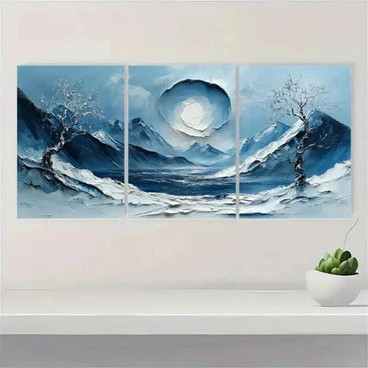 3pcs Blue & White Winter Mountain Landscape E  Wall Art Set Canvas Framed 50x70cm - High Quality Print 100% Australian Made Wall Canvas Ready to Hang - Bella Home Decor