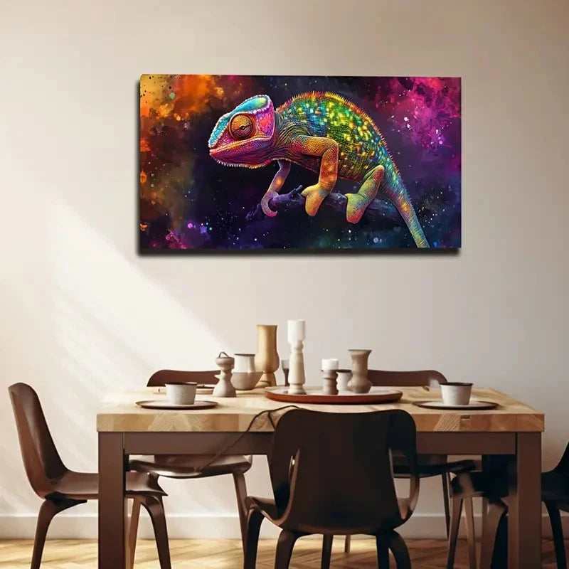 Chameleon Portrait Colourful Wall Art Canvas Office Home Room Framed 120x60cm