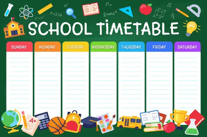 NEW (LAMINATED) Weekly School Timetable (61X91CM) Education CHART PICTURE PRINT